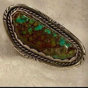 Large Royston Turquoise Sterling Silver Ring About 6 1/2
